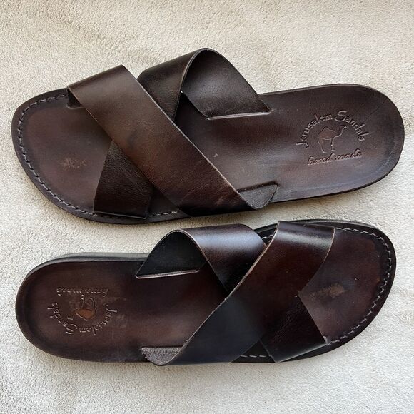 Jerusalem Elan Dark Brown Stiff Leather Slide Sandal Men EU 47 US 13.5-14 - Picture 14 of 14